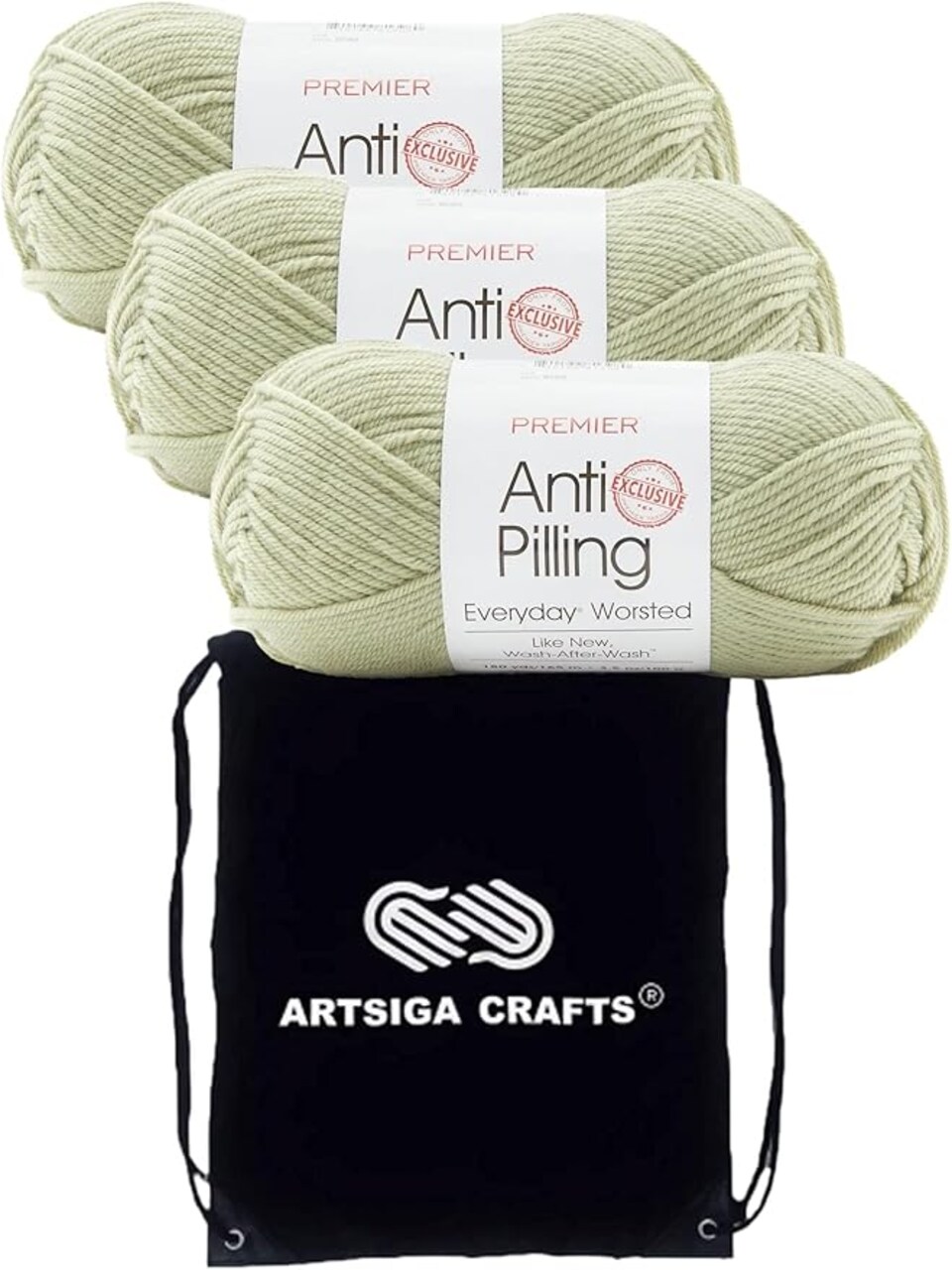 Everyday Anti-Pilling Solid Meadow DN100-87 (3-Skeins - Same Dye Lot) #4 Worsted Weight Acrylic Yarn for Crocheting and Knitting with Project Bag